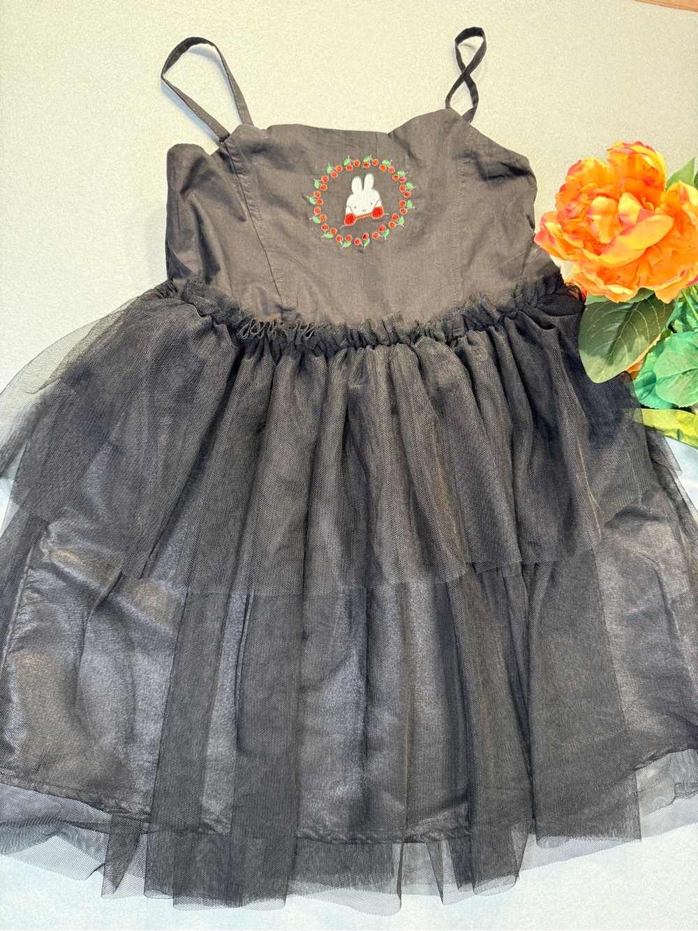 miffy Black Tulle Dress size 6/7 with Bunny Wreath design #cute#halloweenparty